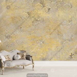 کاغذ دیواری پتینه طلایی طرح گل کلاسیک