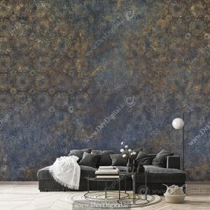 کاغذ دیواری طرح پتینه با طیف رنگی طلایی طوسی