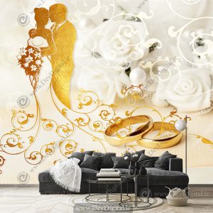 پوستر سه بعد طرح طلایی عروس و داماد