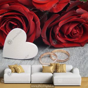 پوستر سه بعدی طرح حلقه و گل رز قرمز برای تالار