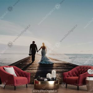 کاغذ دیواری طرح عروس و داماد در ماه عسل