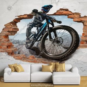 پوستر سه بعدی دوچرخه سوار در حال عبور از دیوار