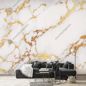 کاغذ دیواری مدل سنگ اسلب سفید طلایی