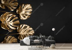 پوستر دیواری سه بعدی برگ انجیری طلایی