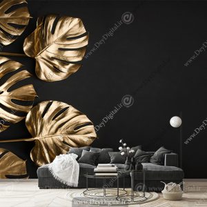 پوستر دیواری سه بعدی برگ انجیری طلایی