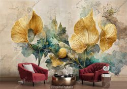پوستر دیواری گل طلایی انتزاعی
