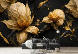 پوستر دیواری گل طلایی لاکچری با زمینه مشکی