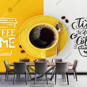 پوستر سه بعدی طرح فنجون قهوه زرد برای کافه