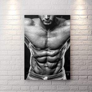 تابلو شاسی باشگاه بدنسازی طرح سیاه و سفید عضلات شکم و سینه