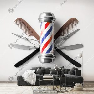 طرح سه بعدی شانه و قیچی آرایشگری