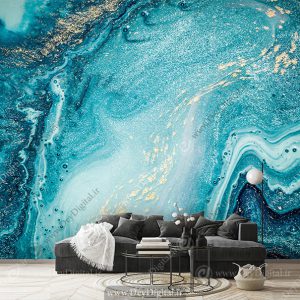 پوستر دیواری سه بعدی طرح سنگ ماربل آبی