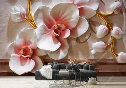 پوستر دیواری طرح سه بعدی گل سفید و صورتی