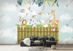 پوستر دیواری اتاق کودک طرح حیوانات جنگل