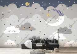 پوستر دیواری کودکانه طرح آسمان ابر و ستاره