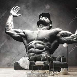 پوستر سه بعدی طرح ورزشکار فیتنس با هیکل عضله ای