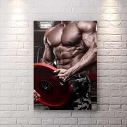 تابلو باشگاه ورزشی طرح عضلات بالاتنه و وزنه قرمز