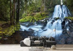پوستر دیواری آبشار در جنگل سبز