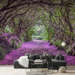 پوستر دیواری سه بعدی جنگل با گل های بهاری