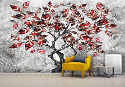 پوستر اتاق خواب درخت شکوفه قرمز نقاشی
