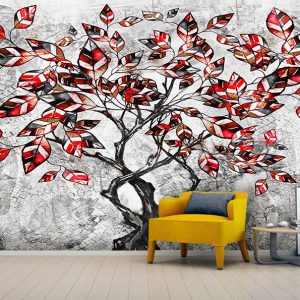 پوستر اتاق خواب درخت شکوفه قرمز نقاشی