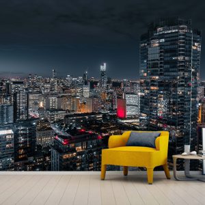 پوستر دیواری سه بعدی آسمان خراشها در شب