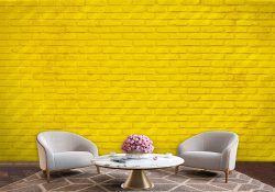 پوستر دیواری سه بعدی طرح دیوار آجری زرد
