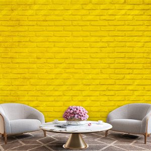 پوستر دیواری سه بعدی طرح دیوار آجری زرد