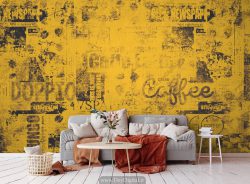 پوستر دیواری گرافیتی کافه زمینه رنگ زرد