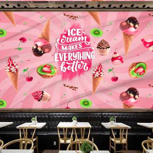 کاغذ دیواری سه بعدی Ice cream با زمینه صورتی