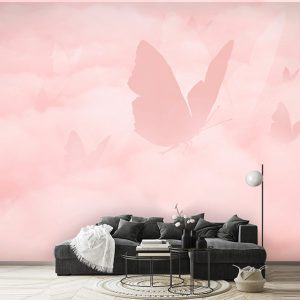 پوستر دیواری ساده رنگ صورتی مدل پروانه