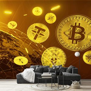 پوستر دیواری سه بعدی طرح بیت کوین