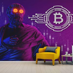 پوستر بیت کوین و چشم لیزری