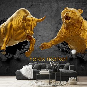 پوستر سه بعدی بازار فارکس طرح خرسی گاوی طلایی