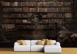 کاغذ دیواری سه بعدی طرح کتابخانه تاریک و ترسناک