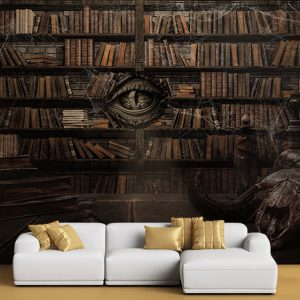 کاغذ دیواری سه بعدی طرح کتابخانه تاریک و ترسناک