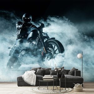 کاغذ دیواری سه بعدی اتاق خواب پسرانه طرح موتور سنگین