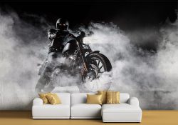 پوستر دیواری موتورسوار در مه