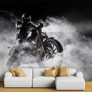 پوستر دیواری موتورسوار در مه