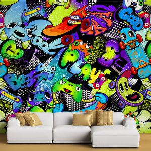 کاغذ دیواری سه بعدی رنگی گرافیتی طرح گیمی