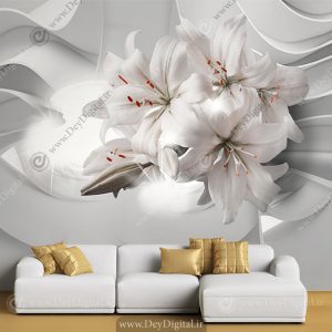 کاغذ دیواری سه بعدی گل رنگ طوسی روشن