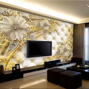 پوستر دیواری گل های طلایی نگینی