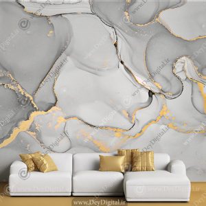 پوستر کاغذ دیواری سه بعدی طرح سنگ ماربل طوسی طلایی