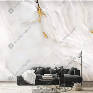 پوستر دیواری سه بعدی طرح سنگ ماربل سفید طلایی
