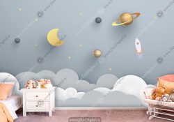 پوستر سه بعدی طرح آسمان ستاره و ماه