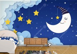 پوستر اتاق بچه گانه طرح آسمان ماه و ستاره