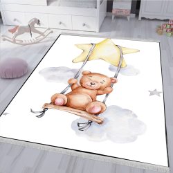 فرشینه طرح عروسک تدی با ابر و ستاره با زمینه روشن