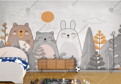 پوستر دیواری شیک طوسی برای اتاق بچه طرح حیوانات