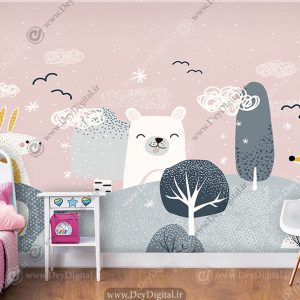 پوستر دیواری اتاق کودک با کیفیت 4K طرح حیوانات عروسکی