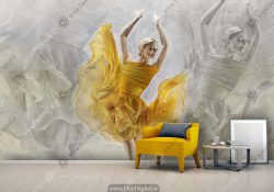 پوستر دیواری سه بعدی طرح رقاص باله با لباس زرد