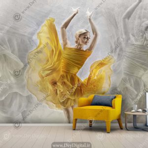 پوستر دیواری سه بعدی طرح رقاص باله با لباس زرد